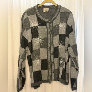 Vintage Checker and Snowflake Cardigan